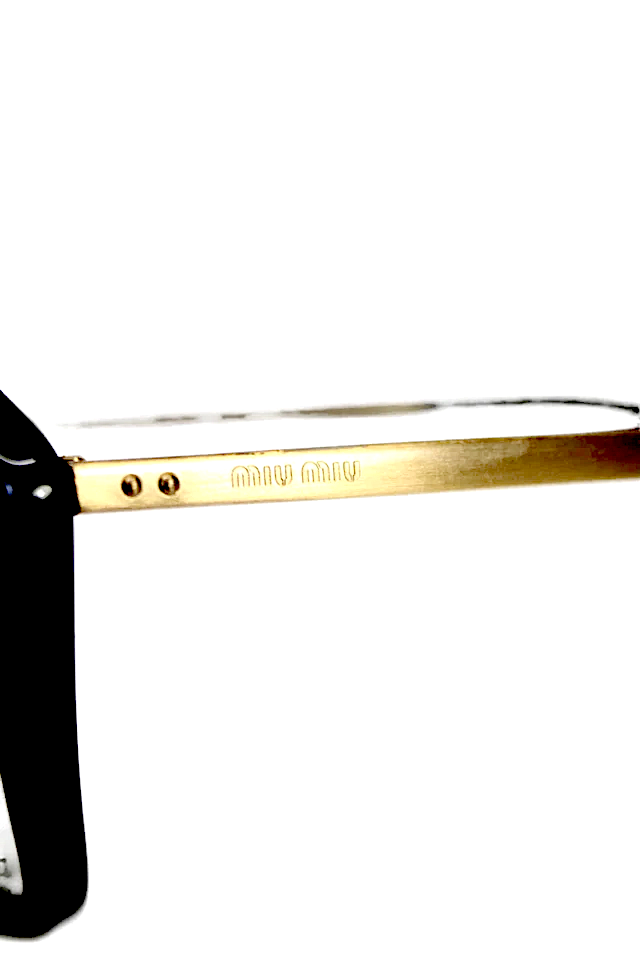 Miu Miu Italy. Black Pentagon Shape Oversized Gold Tone Trim Sunglasses