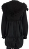 Iceberg Italy. Black Silk Fur Lined Hooded Striped Quilted Puffer Coat