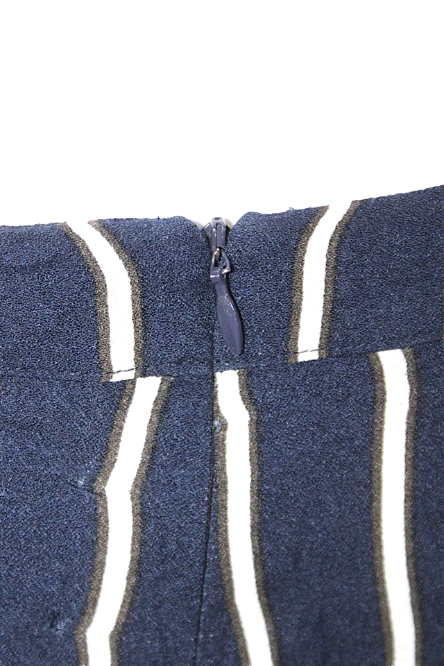 Reformation NY. Blue Striped PolyTech Fabric Zip Flat Front Straight Leg Pants