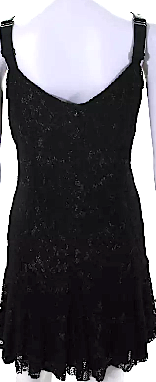 Dolce and Gabbana Italy. NEW W/TAGS. Black Viscose Back Zip V Neck Lace Overlay Dress