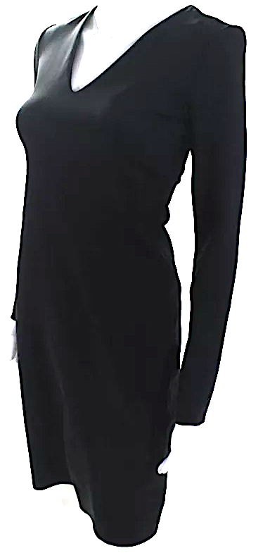 The Row NY. NEW W/TAGS. Black Elastic V-Neck Long Sleeve Bodycon Knee Length Dress