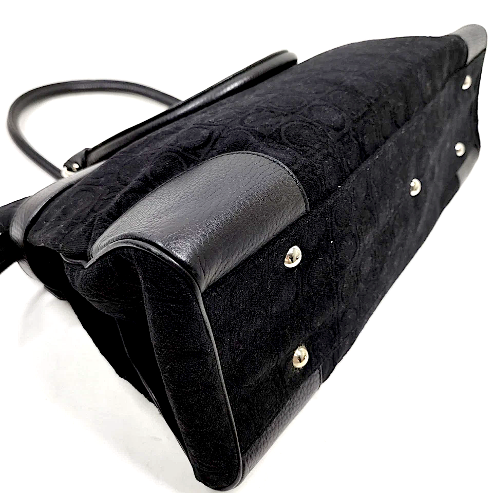 Ferragamo Italy. Black Canvas/Leather Shoulder Bag / Hand Bag