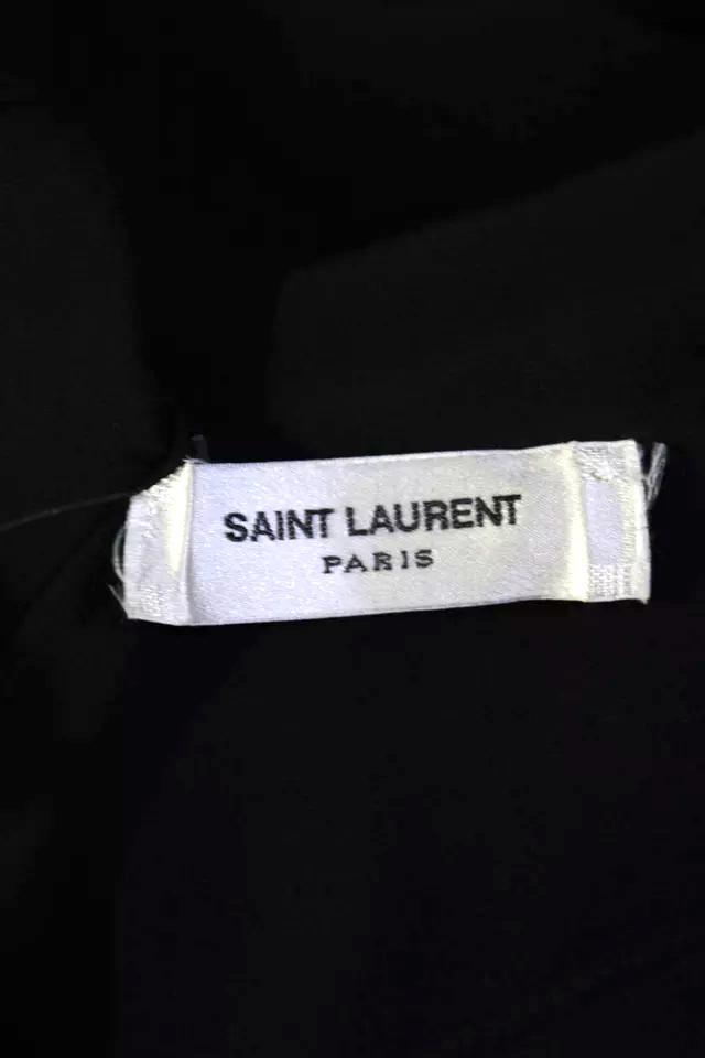 Saint Laurent Paris. Black Crepe Eyelet Bell Sleeve V-Neck Blouse Top