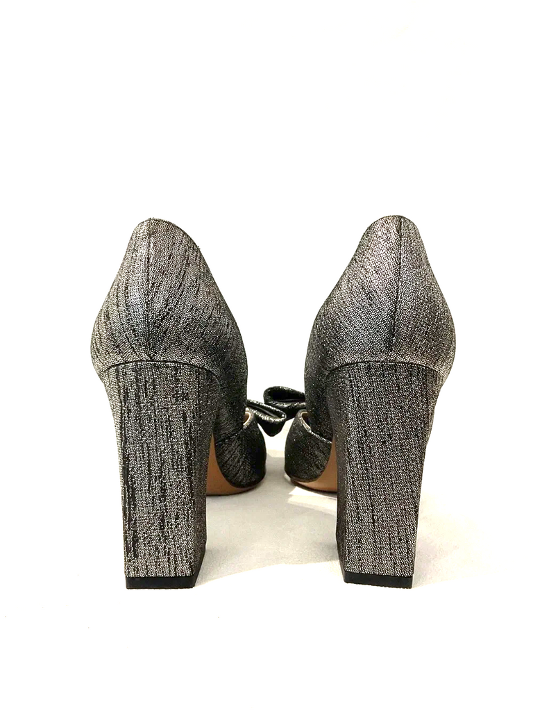 Marni Italy. Metallic Silver Block Heels/Bow Details   SZ 37