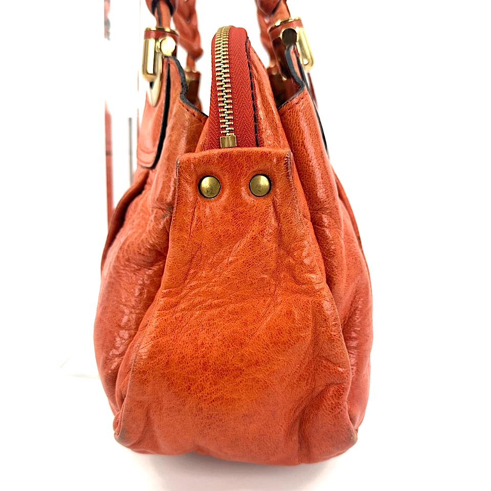 Chloe Paris. Vintage Terracotta Orange Distressed Leather Hand Bag Shoulder Bag