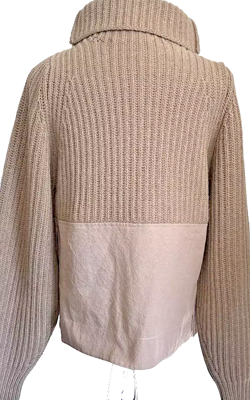 Haider Ackerman Belgium.  Beige Chunky Pockets Sweater Mixed Material Turtleneck