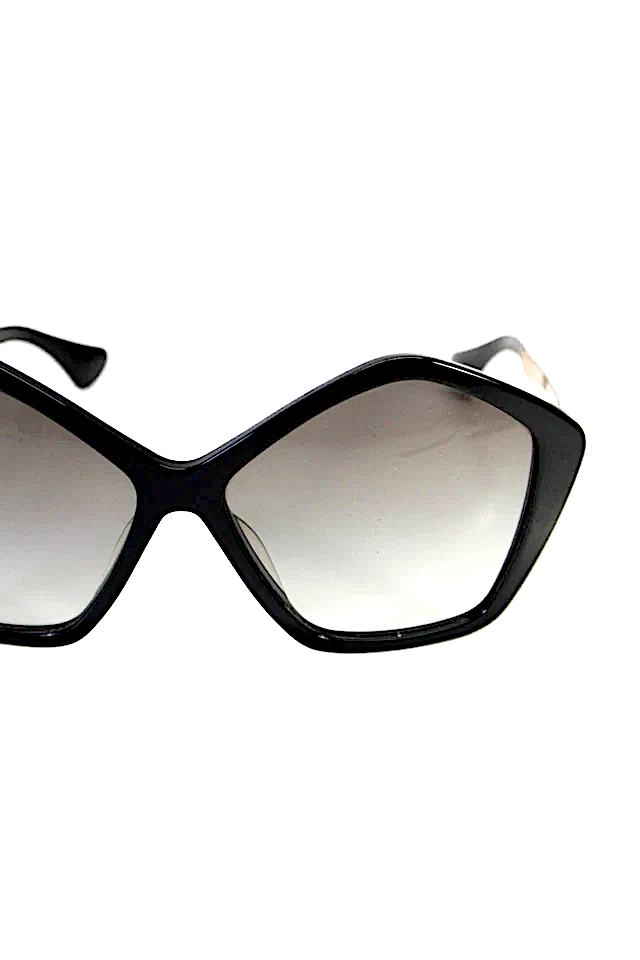Miu Miu Italy. Black Pentagon Shape Oversized Gold Tone Trim Sunglasses