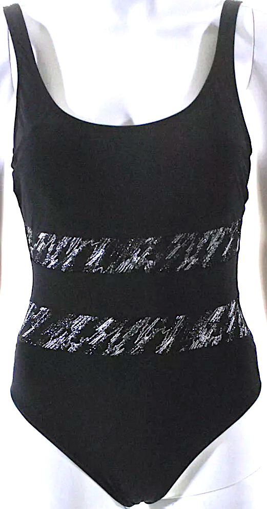 Gottex NEW. NWT. Black Metallic Abstract Print V-Back One Piece Swimsuit Size 6