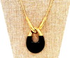 Vintage  Goldplated Signed Crown Trifari Black Lucite Teardrop Pendant Necklace