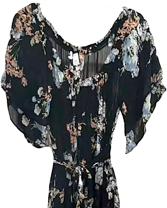 GHOST London. Tanya Sarne. Vintage Black Floral Off the Shoulder Asymmetrical Dress