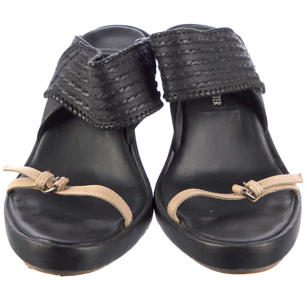 Ann Demeulemeester Belgium. Black Leather Slides  Size: 8.5 | IT 38.5