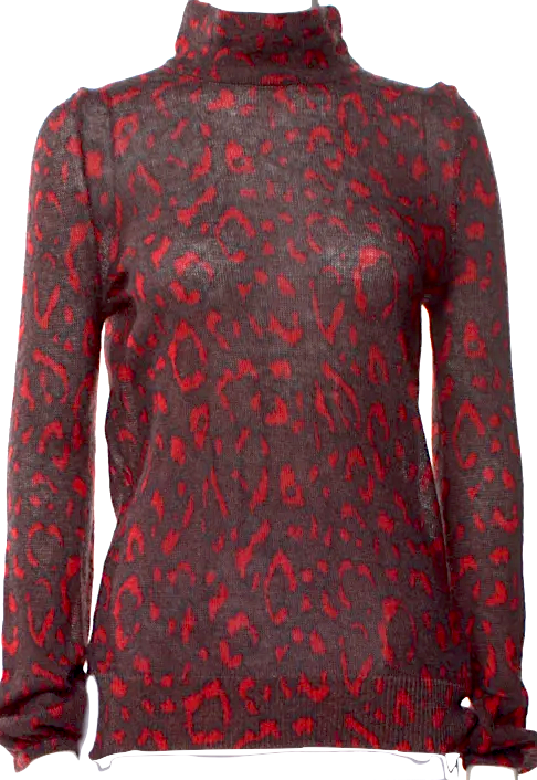 Blumarine ITALY. BY ANNA MOLINARI. Mohair/Silk Blend Brown/Red Printed Blouse