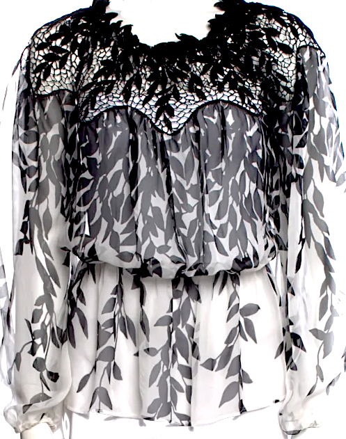 Blumarine Italy. Anna Molinari. Vintage Semi-Sheer  Printed V-Neck Blouse