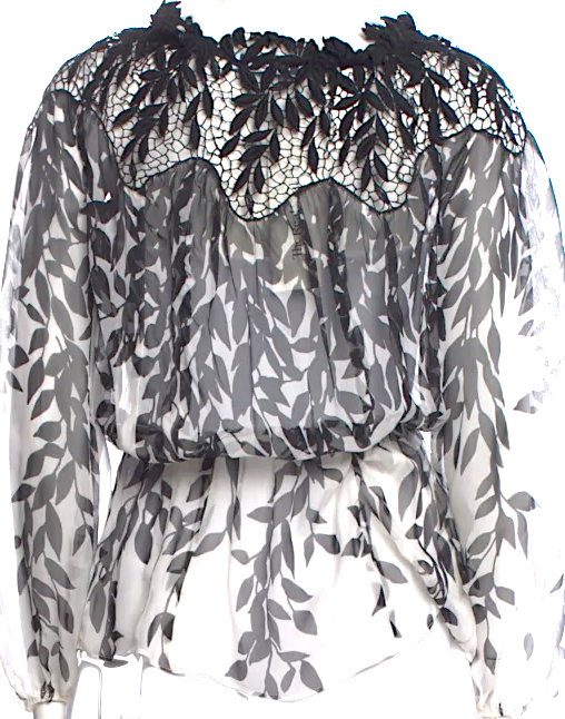 Blumarine Italy. Anna Molinari. Vintage Semi-Sheer  Printed V-Neck Blouse