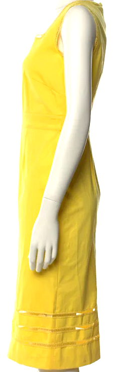 Blumarine Italy. Yellow Cotton/Spandex Square Neckline Knee-Length Dress