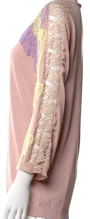 Blumarine Italy. Anna Molinari Designer.. NEW. Cotton Blend Lace Pattern V-Neck Top