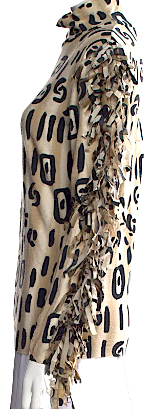 Blumarine Italy. Anna Molinari Designer. Beige Viscose Animal Print Turtleneck Top