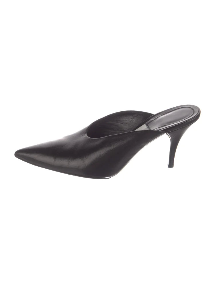 Raf Simons for Calvin Klein 205W39NYC Black Leather Silver Coated Bottoms Mules SZ40