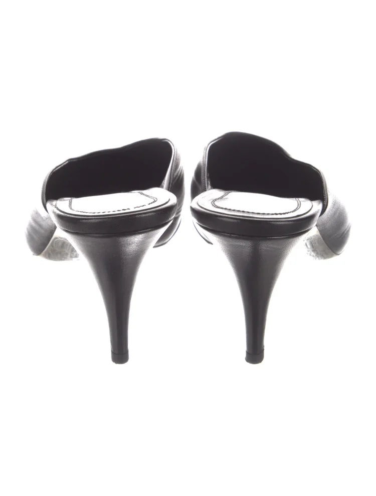 Raf Simons for Calvin Klein 205W39NYC Black Leather Silver Coated Bottoms Mules SZ40