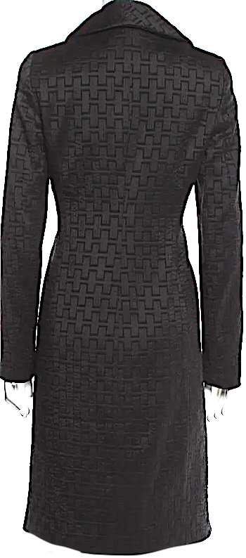 Donna Karan NY. Black Patterned Fabric RAYON Blend Long Fitted Coat