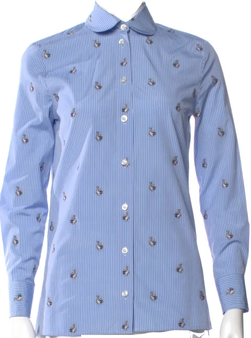 Gucci ITALY.  2017 Collection ALLESANDRO MICHELE. Blue Viscose/Cotton Striped Blouse