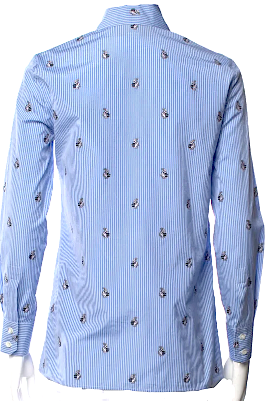 Gucci ITALY.  2017 Collection ALLESANDRO MICHELE. Blue Viscose/Cotton Striped Blouse