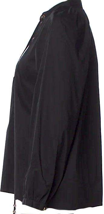 Gucci Italy. Black Pleated Accent Tie Front Long Sleeve Blouse