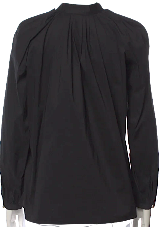 Gucci Italy. Black Pleated Accent Tie Front Long Sleeve Blouse