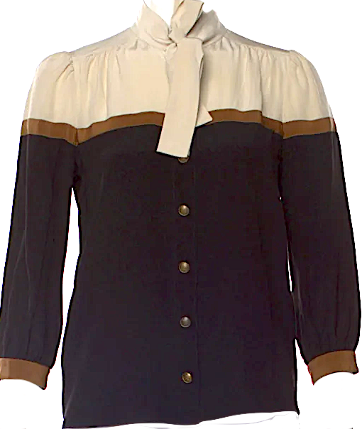 Gucci Italy. Black/Khaki Silk Colorblock Pattern Blouse