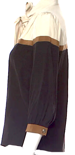 Gucci Italy. Black/Khaki Silk Colorblock Pattern Blouse