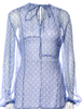 Haider Ackermann Belgium.  Blue Polka Dot Print Tie Neck Blouse