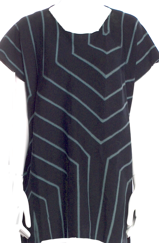 Issey Miyake Japan.Cotton/Nylon Blend Striped Scoop Neck Tunic