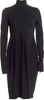 JIL SANDER. Black Wool Pleated Accents Long Sleeve BodyCon Dress