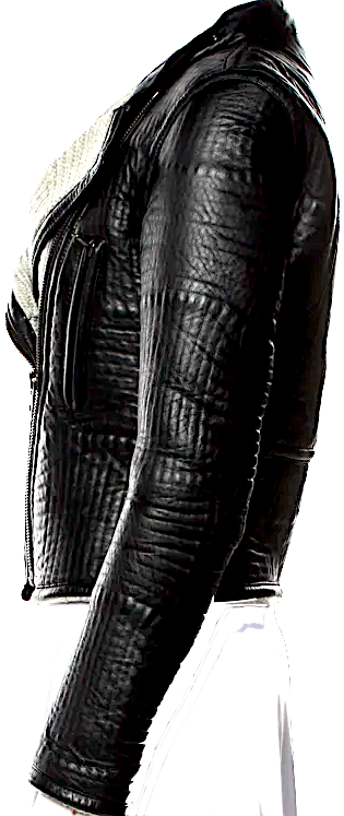 Joseph LONDON. Black Leather Colorblock Pattern Biker Jacket