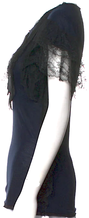 Lanvin Paris. Black Embellishment Crew Neck Short Sleeve Top