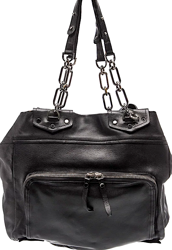 Lanvin Paris. Vintage XL Black Leather Shoulder Bag