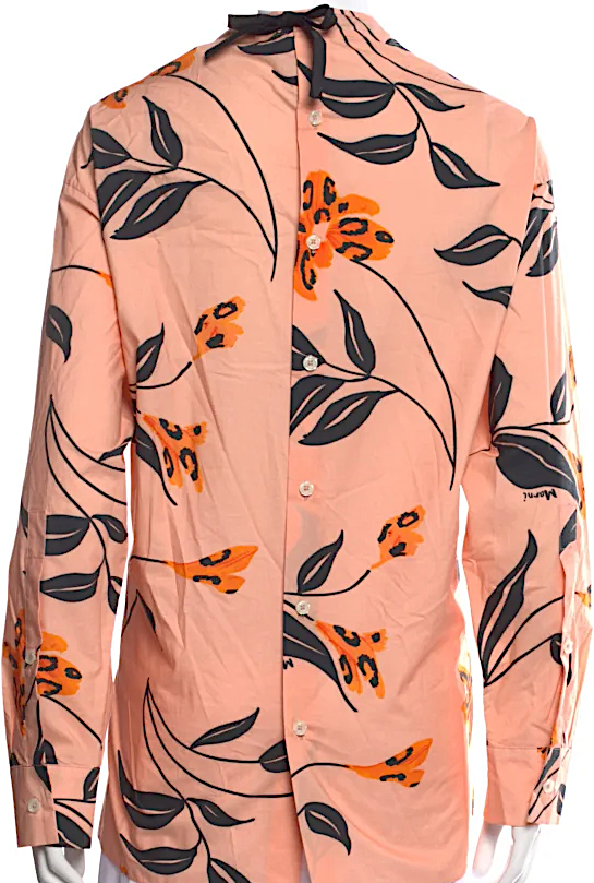 Marni Italy. Floral Print Coral Collar Cowl Neck Blouse