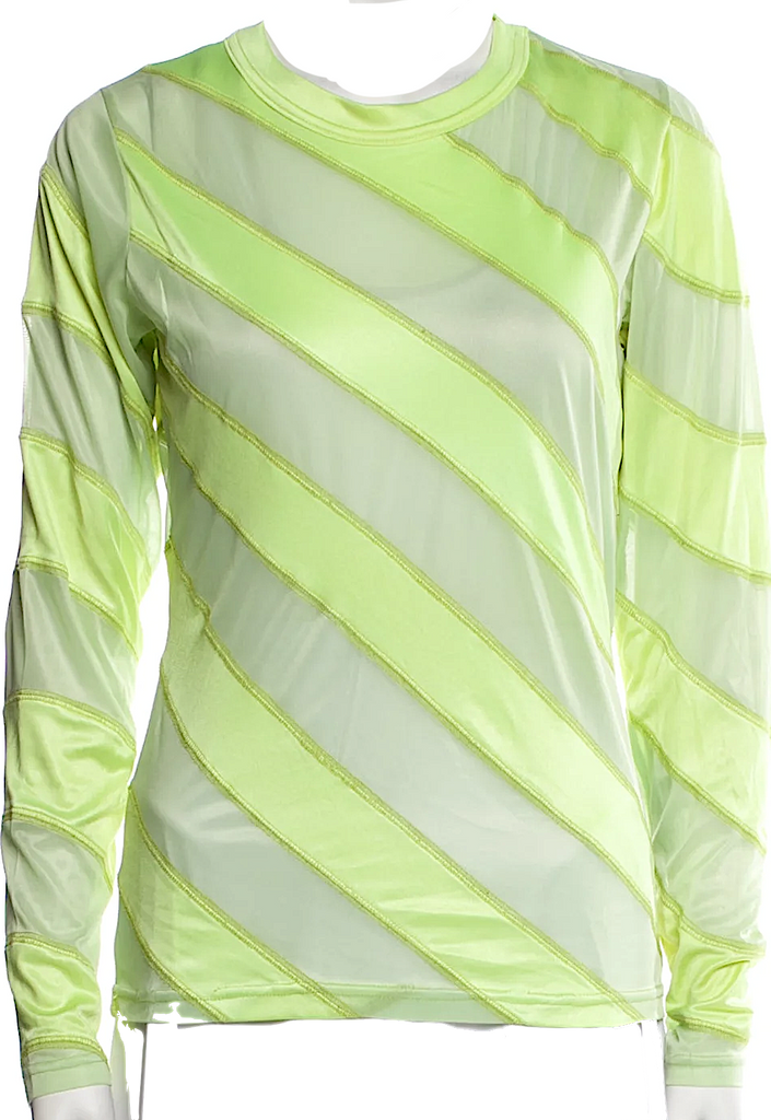 Meryll Rogge Belgium. 2025 Andam Paris Fashion Prize Winner! Chartreuse Semi Sheer Striped Crew Neck Top