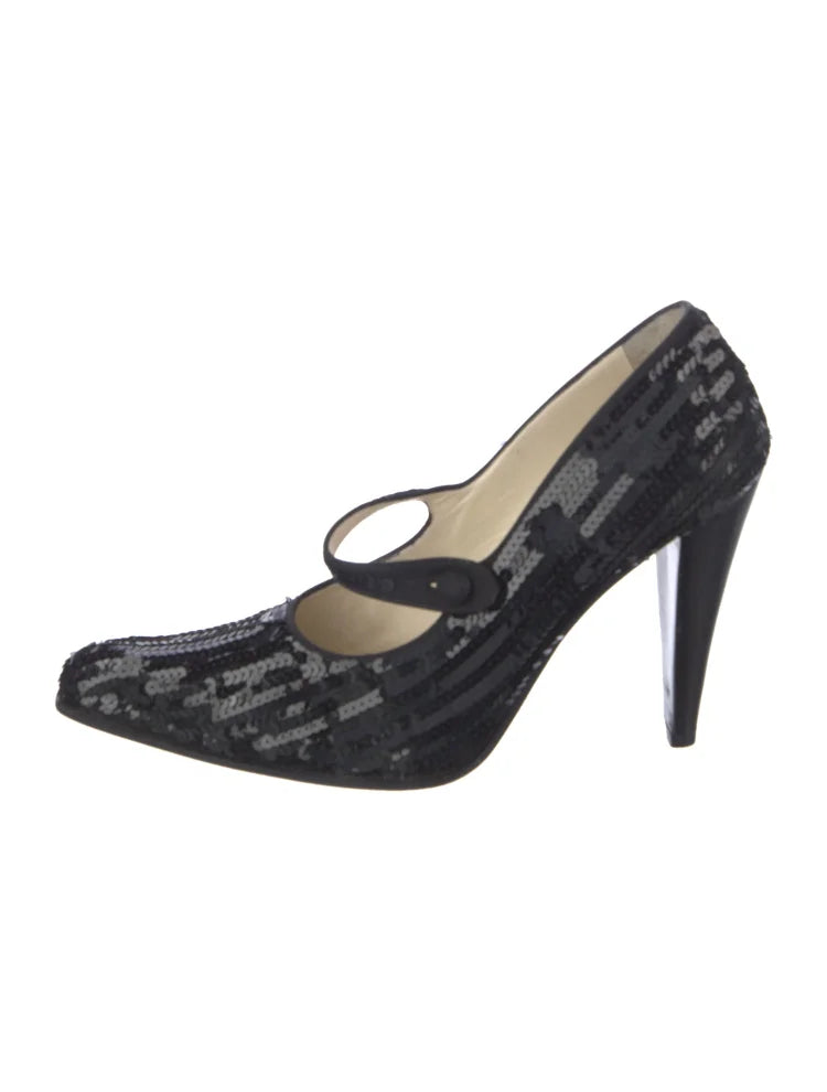 Miu Miu ITALY. Black Sequins Slingback  SIZE 39.5IT