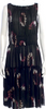 Nina Ricci Paris. Black Floral Print Knee-Length Dress