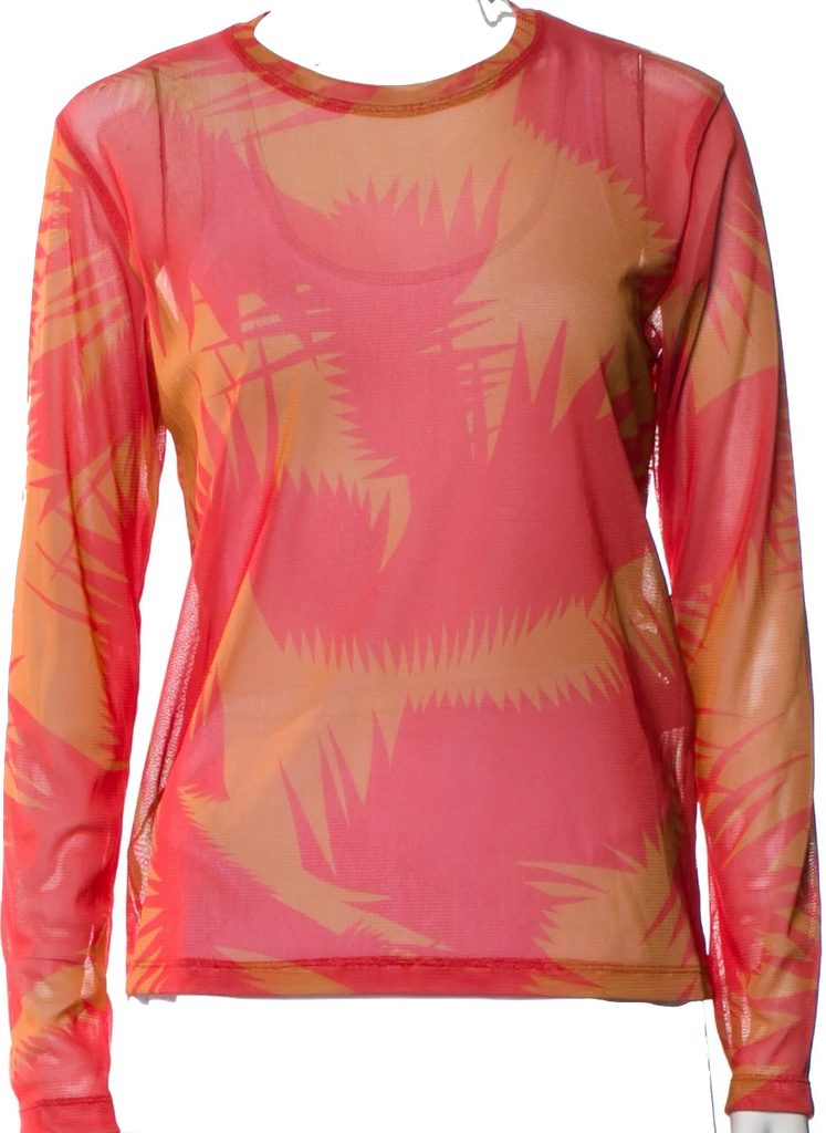 Issey Miyake Japan. Pleats Please Printed Crew Neck Long Sleeve Top