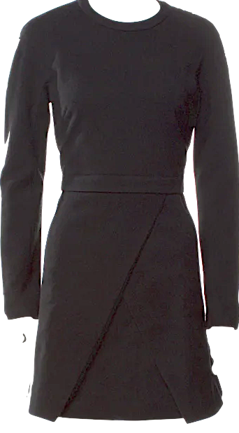 Proenza Schouler NY. Black Virgin Wool Blend Crew Neck Mini Dress