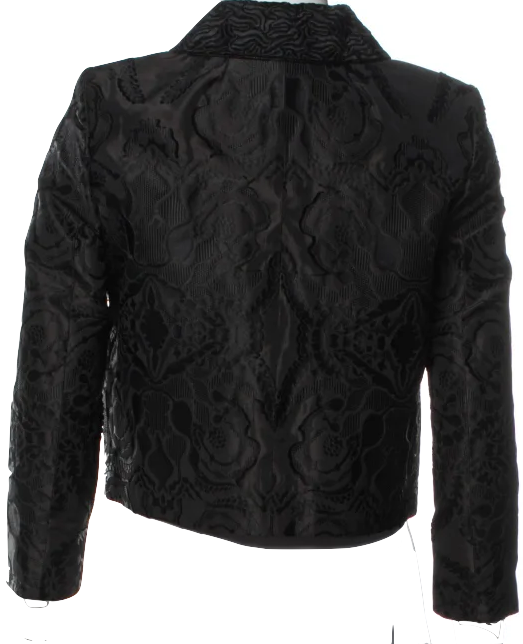 Proenza Schouler NY. Collection. Black Pointed Collar 3/4 FRENCH SLEEVE Patterned Jacket