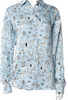 Maison Kitsuné Paris. Blue Silk Printed Button-Up Top