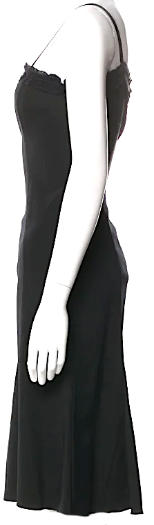 Anna Molinari Italy. Black Acetate/Spandex Blend Square Neckline Midi Length Dress