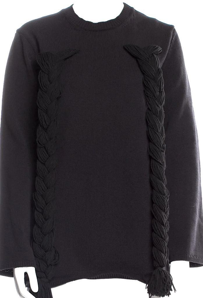 Comme des Garçons Japan. NEW W/TAGS. Black Braided Accent Crew Neck Sweater