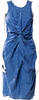 Caron Callahan NYC. Blue Cotton Plaid Print Knee-Length Dress