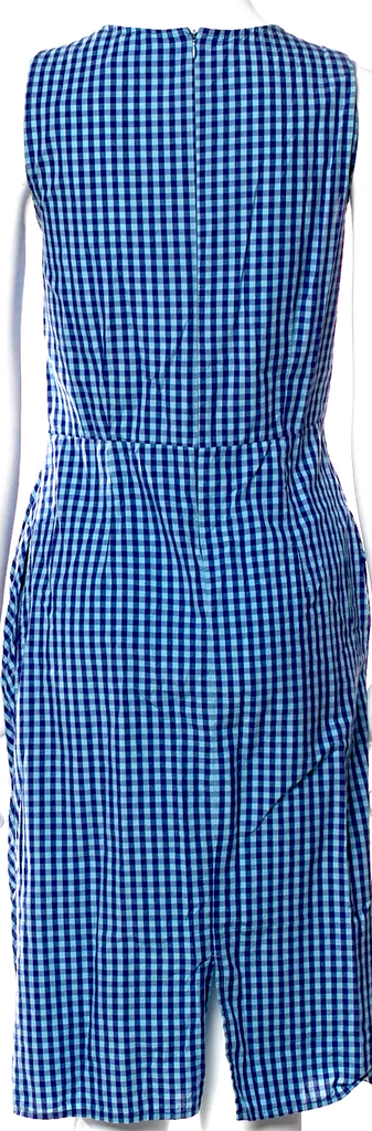 Caron Callahan NYC. Blue Cotton Plaid Print Knee-Length Dress