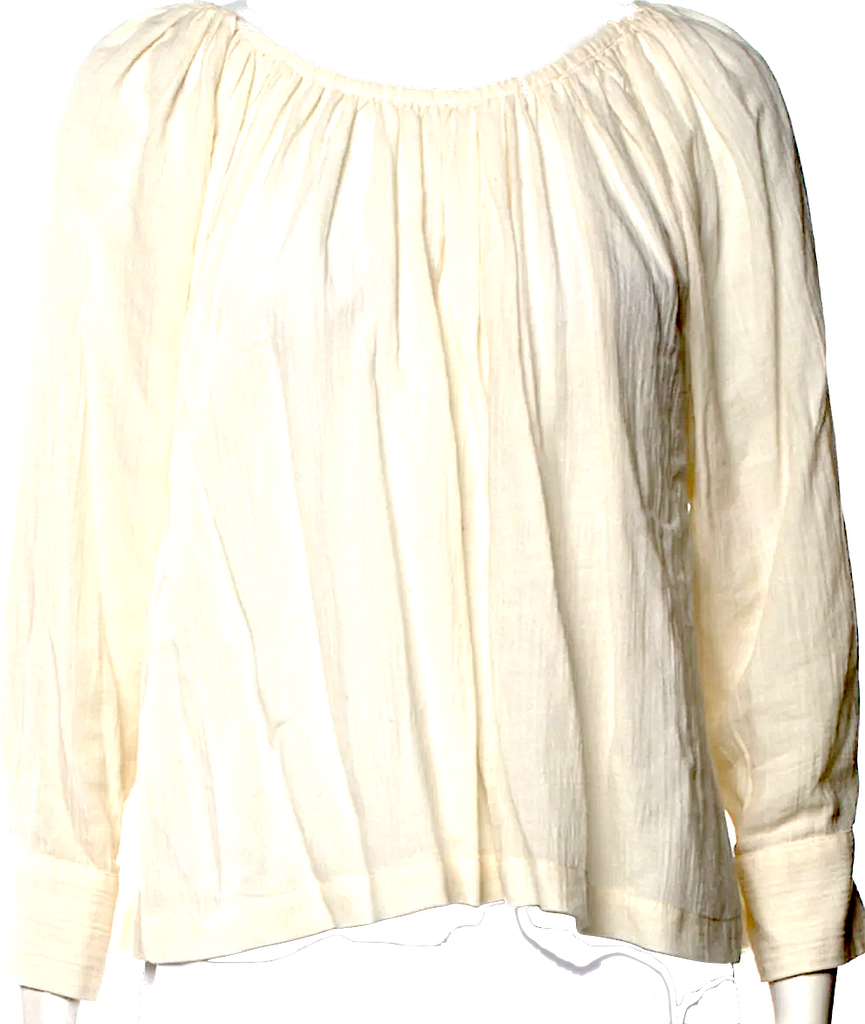 Caron Callahan NYC. Neutral Color Three-Quarter Sleeve Scoop Neck Blouse