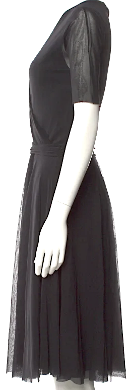 JEAN PAUL GAULTIER PARIS. Fuzzi. Black PolyMaide  V-Neck Knee-Length Dress